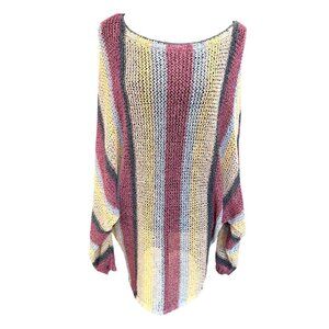 Cozy Casual Beachy M/L Multicolor Long Open Knit Sweater Lightweight Oversized